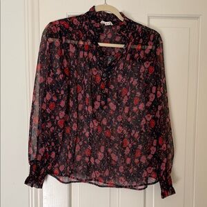 Chic Floral Sheer Blouse in Black and Red